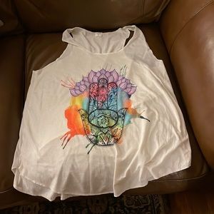 White tank with colorful hamsa